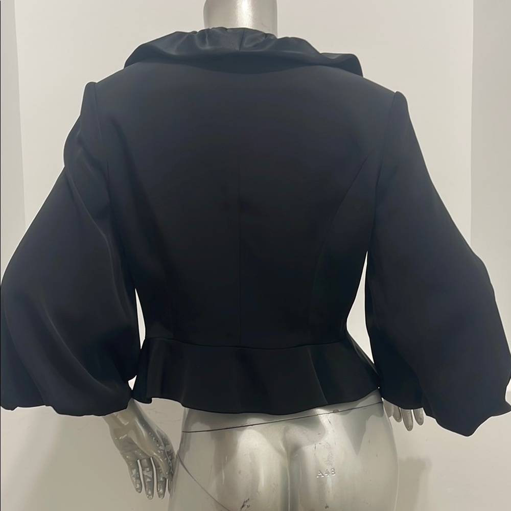 Musani Couture Black Ruffled Bow Front Peplum Satin Blouse Top EUR 42 Evening - Picture 11 of 12